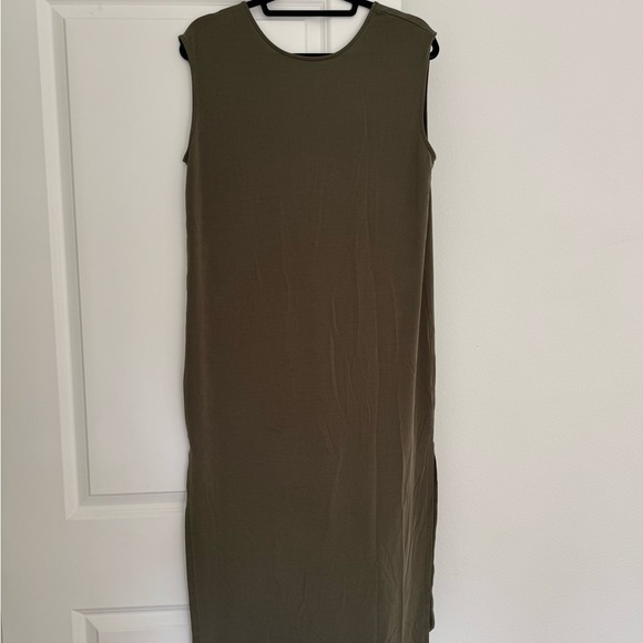 MANGO MNG women’s modal olive green slit sleeveless midi dress size medium 8 10 - Picture 7 of 8